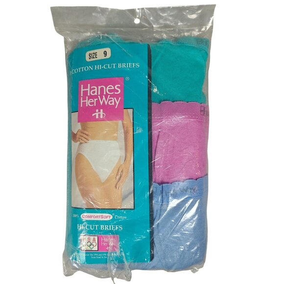 Vintage Hanes Her Way Cotton Hi-Cut Briefs Size 9 ComfortSoft 3-Pack NEW - Picture 1 of 5
